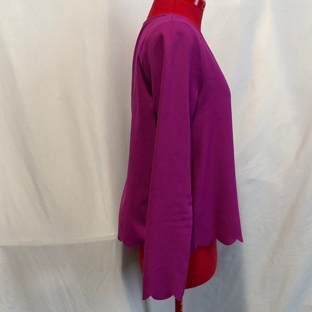 Everly Magenta Scallop Hem Long Sleeve Top SM200 - Picture 2 of 6